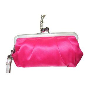 COACH Vibrant Magenta Pink Satin Silver Framed Kisslock Wristlet Clutch